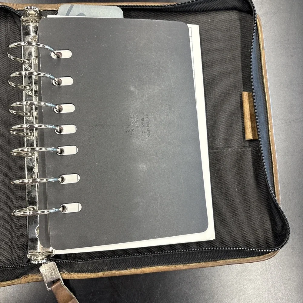 Franklin Covey‎ Compact Binder Black Canvas w/Leather Brown Trim 7 Ring